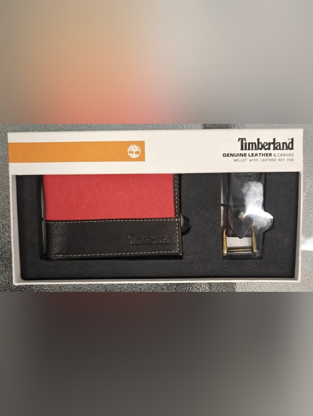 Timberland Genuine Leather & Canvas Billfold With Key Fob New Men's